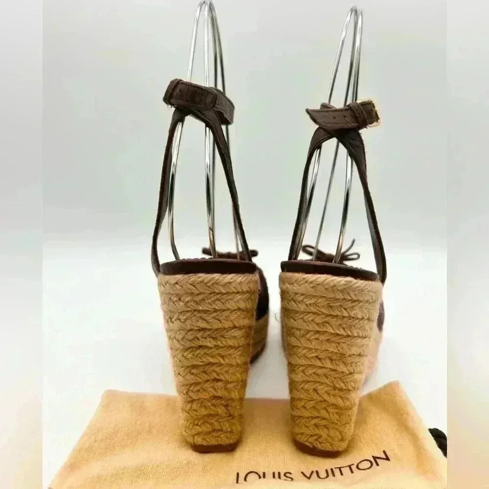 Louis Vuitton Manyara Women’s Size 36 Brown Leather Wedge Espadrille Sandals